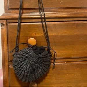 H&M Shell Shaped Black Straw Shoulder Bag